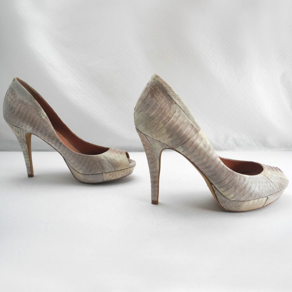 Vince Camuto Python Snakeskin Leather Peep Toe Platform Pumps Ivory EU 39 US 9